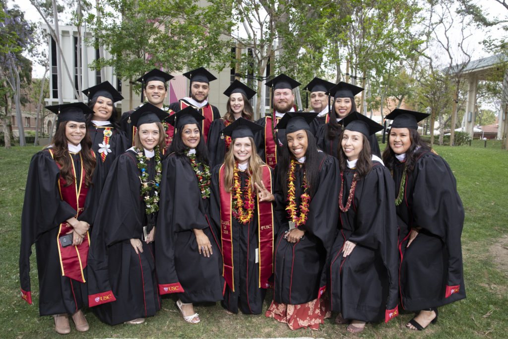 Group photo of USC Bovard College MS in Human Resource Management graduates at 2018 commencement