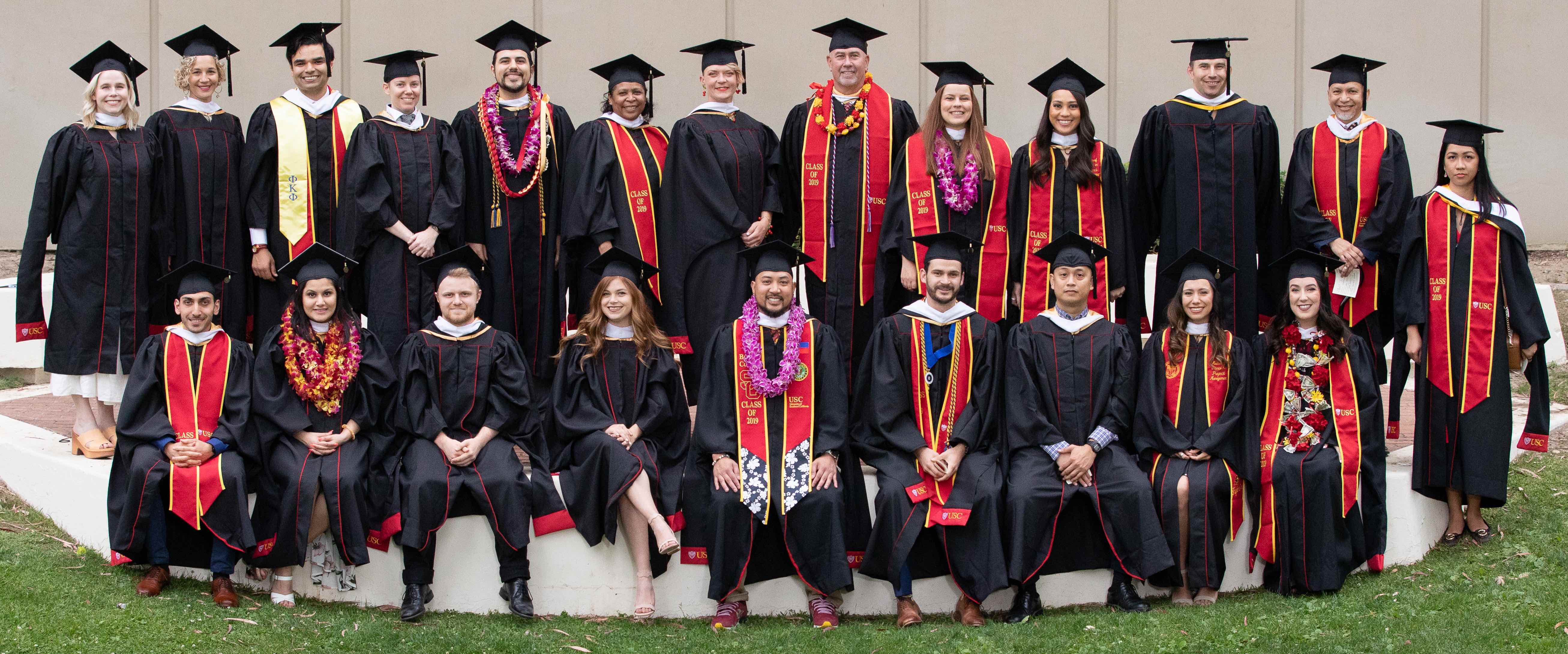 Group photo of USC Bovard College MS in Project Management graduates at commencement 